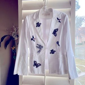 White Embroidered Embellished Blazer